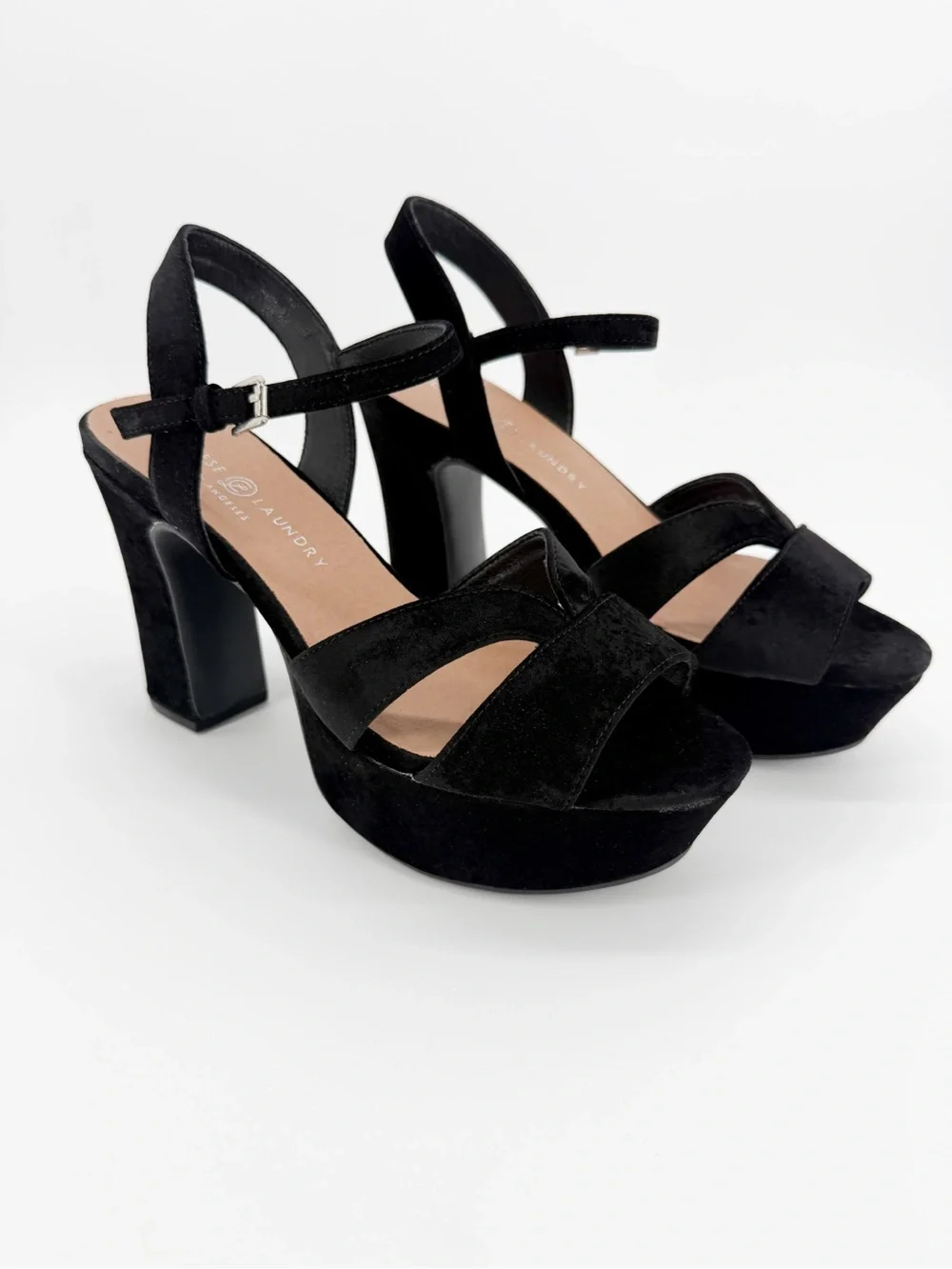 Chinese Laundry Daydreamer Velvet Platform Block Heel Sandals Black 10 NEW